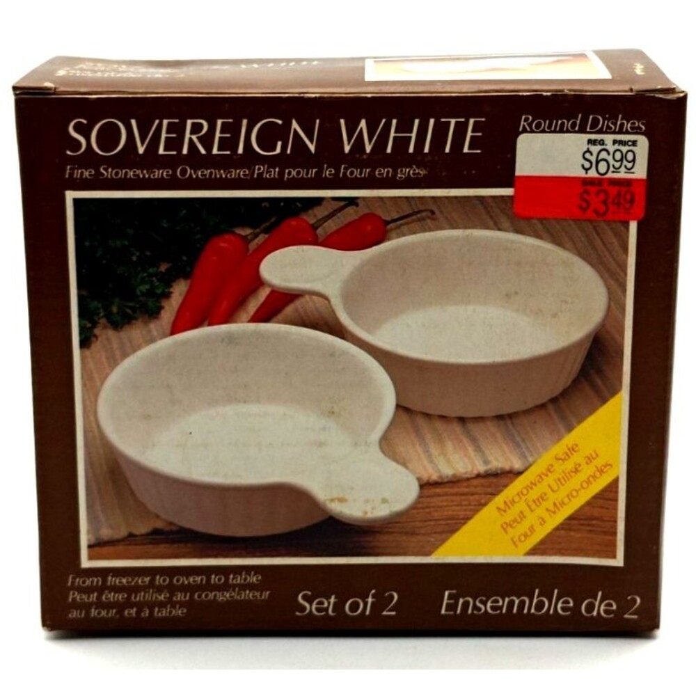NOS 2 Sovereign White Oven Ware Personal Round Handled Dish